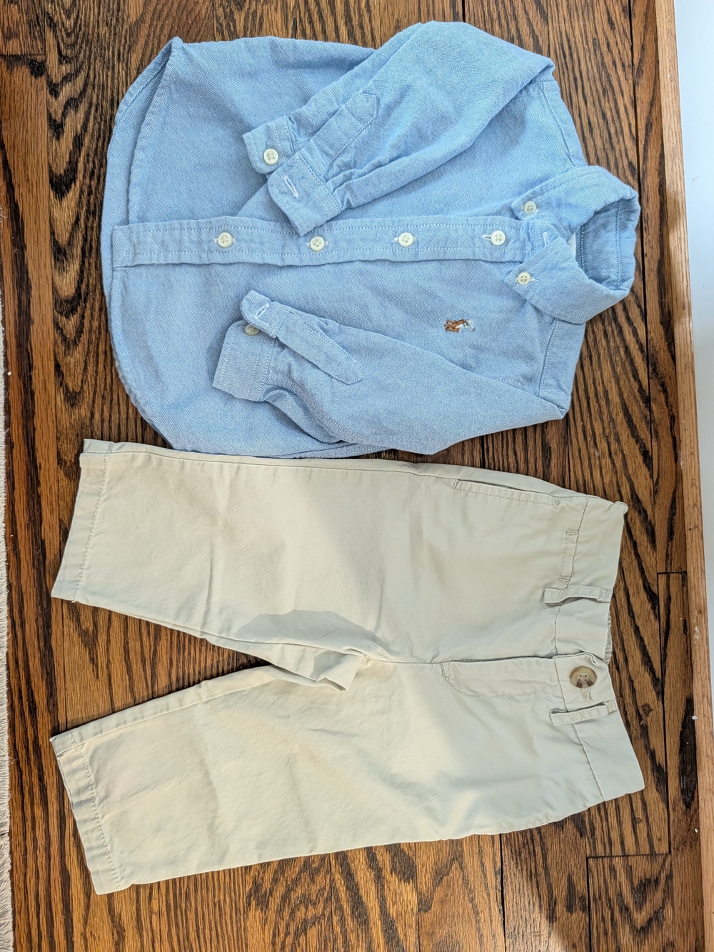 Polo by Ralph Lauren Light Blue Oxford Shirt with Cream Khaki Pants